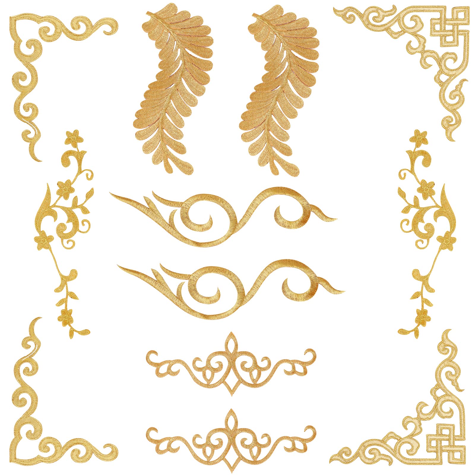 NBEADS 2 Stück 2 Stile Phoenix Schwanz Stickerei Patch, 38x9.5cm Symmetrische Polyester Spitzen Stickerei Applikation Mit Glitzer Pailletten Für Die DIY Dekoration von Kleidung Taschen Und Hosen Gold