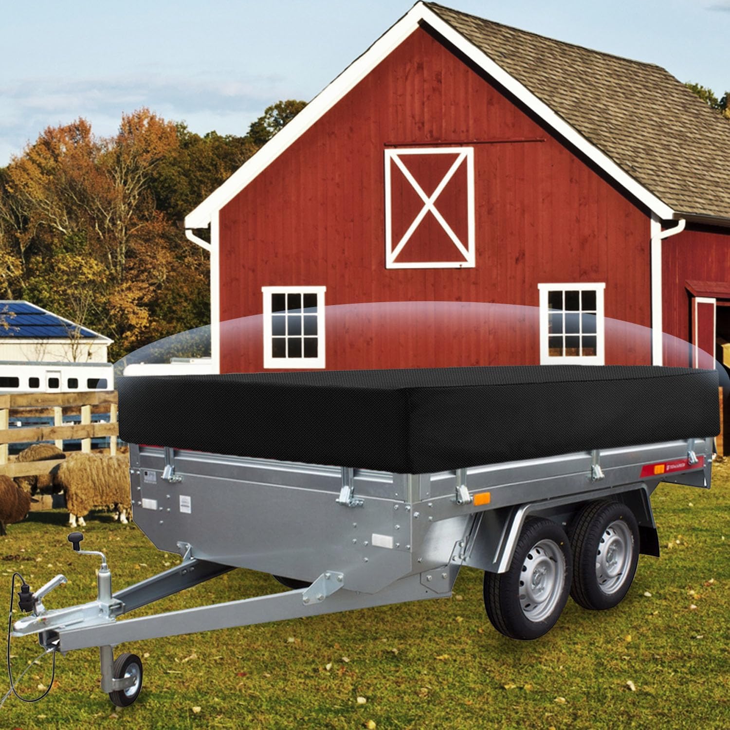 Utility Trailer Cover, Waterproof Dust Heavy Duty Dump Trailer Cover, 420D Heavy Duty Oxford Fabric, Dump & Utility Trailer Cover no ramp gate, Wind-Proof/Anti-UV (Black, 5 * 8)