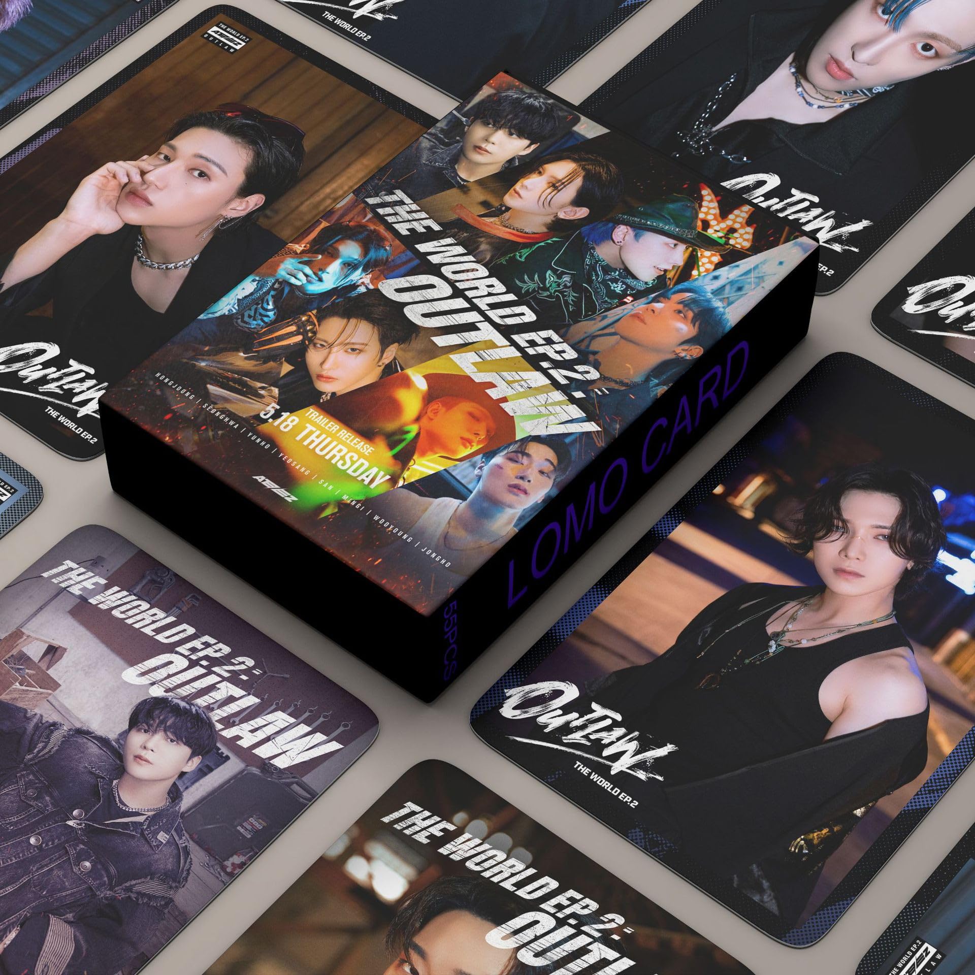 Kpop ATEEZ Lomo Cards 55pcs ATEEZ THE WORLD EP.2: Outlaw New Lomo Album Card ATEEZ Mini Photocards ATEEZ Postcards Gift for Fans (Album1)