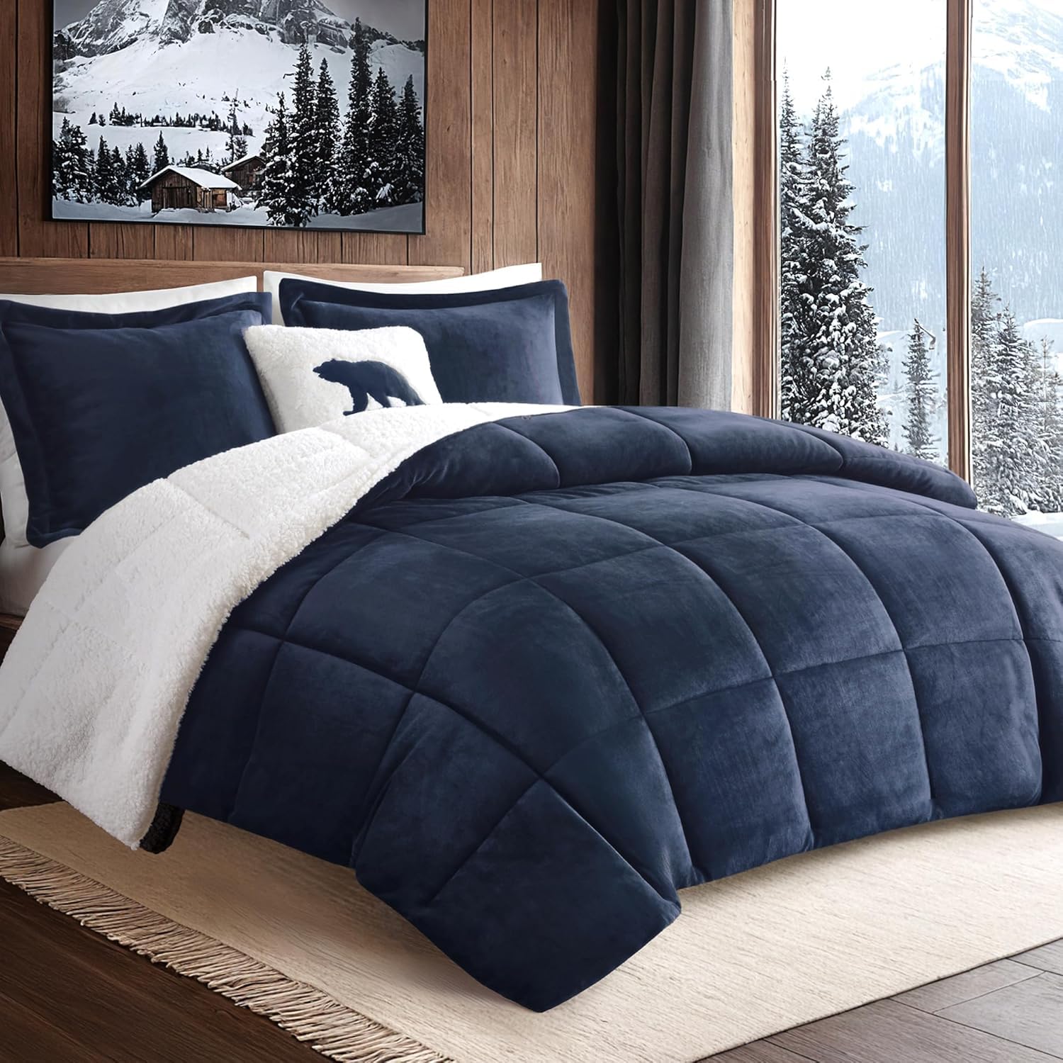 Parure de lit pour temps froid Woolrich lit double bleu marine