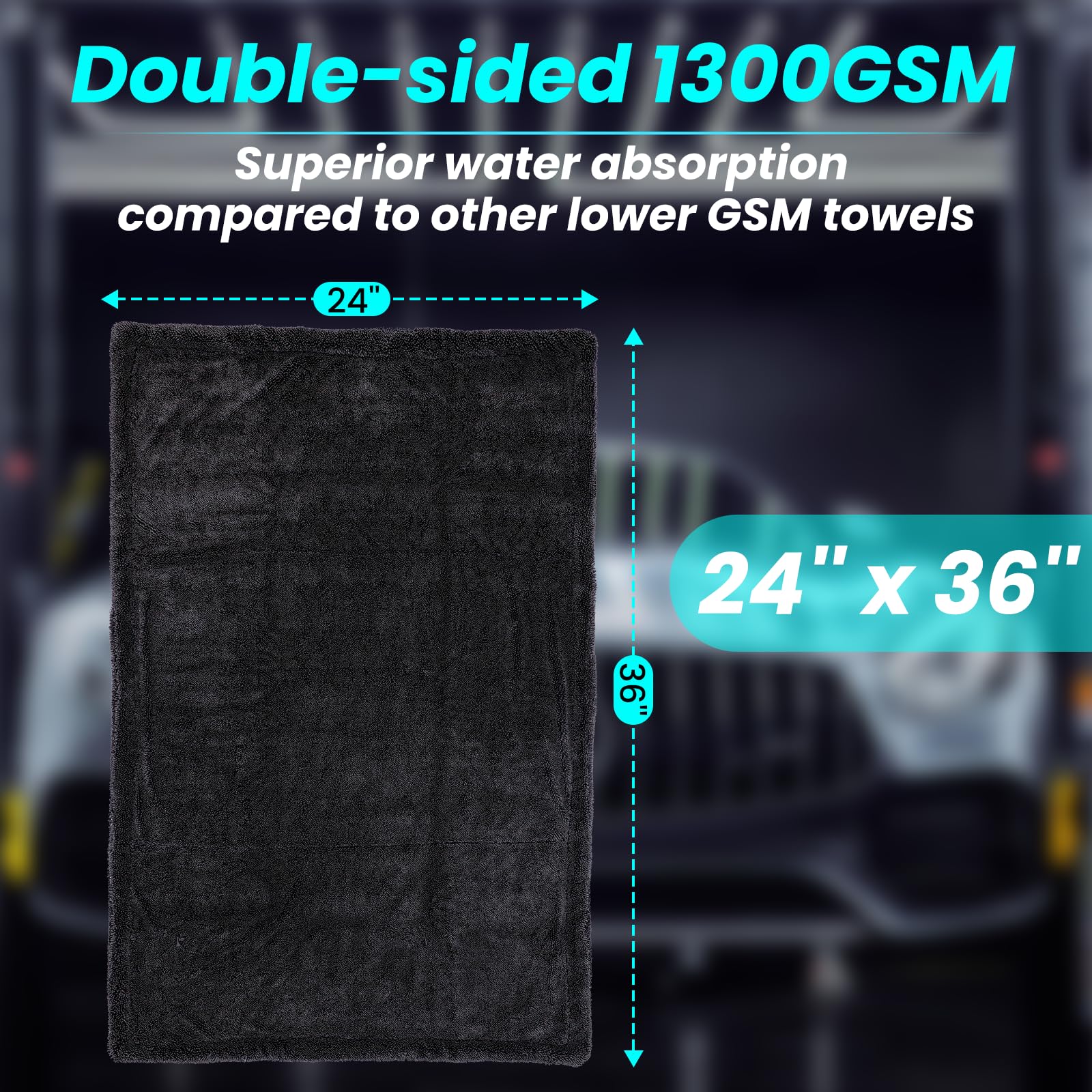Paquete de 2 toallas de microfibra para secado de automóviles, 1300 g/m², sin pelusa residual, arañazos ni manchas de agua, toallas grandes súper absorbentes para camiones, SUV y hogar, 24