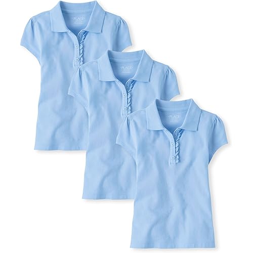 The Children's Place Girls' Short Sleeve Ruffle Pique Polo, 3 Pack