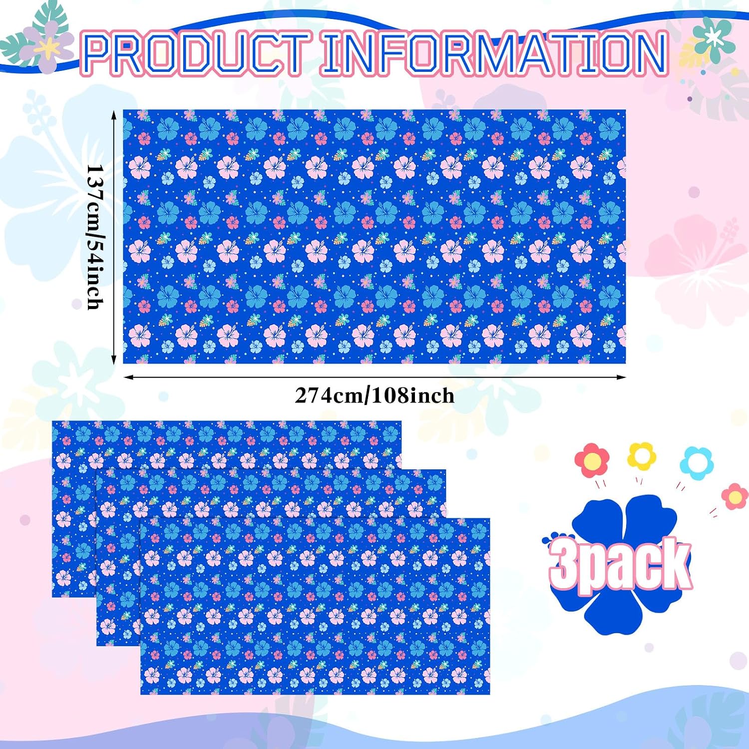 DERTE 3pcs Hawaiian Birthday Party Tablecloth Cartoon Themed Table Covers Blue Alien Disposable Plastic Waterproof Rectangular Covers for Birthday Party Supplies