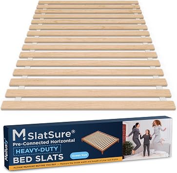 SlatSure Heavy-Duty 60x80 Queen Bed Slats to Prevent Sagging | Under 2.5" Spacing Wooden Bed Slats for Queen Bed 0.6" Thick Anti-Slip Bed Slats Support System Measure Before Buying