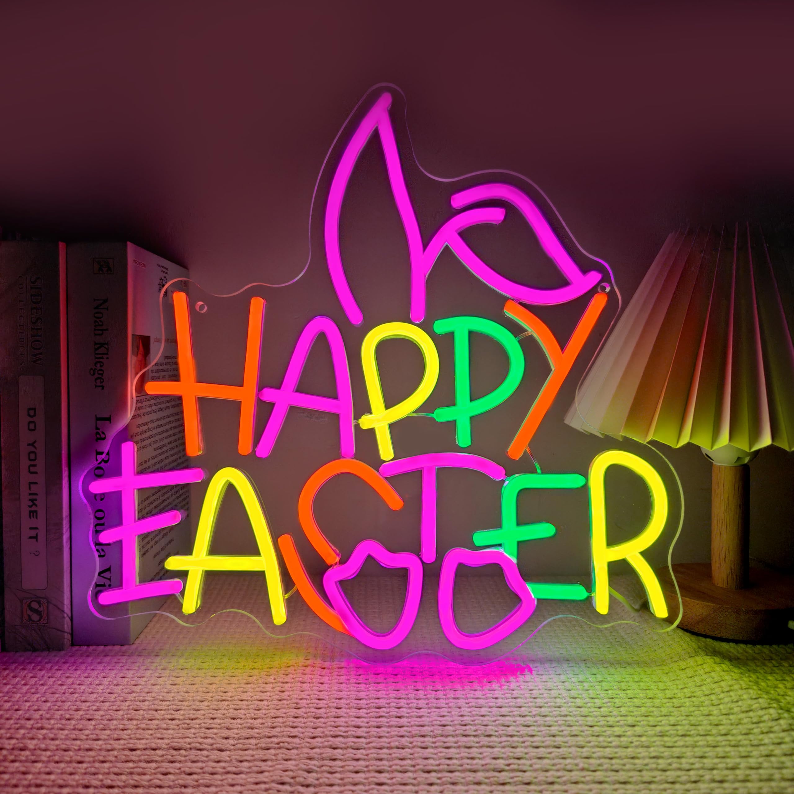Enseigne néon Happy Easter LED multicolore décoration murale chambre coucher et fête de Pâques