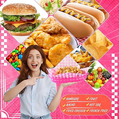 Miniatura 10 de Uiifan 24 cestas de comida rápida con 100 forros de delicatessen, cestas de comida para servir hamburguesas, cestas de papas fritas, cestas de