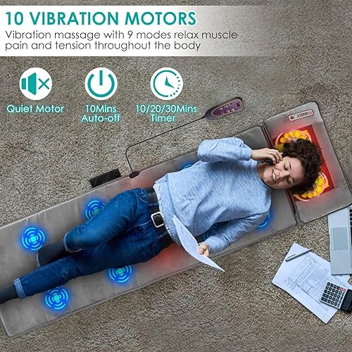 Miniatura 6 de Alfombrilla de masaje de cuerpo completo con calor y almohada masajeadora de espalda Shiatsu movible, almohadilla de colchón de masaje mejorada con