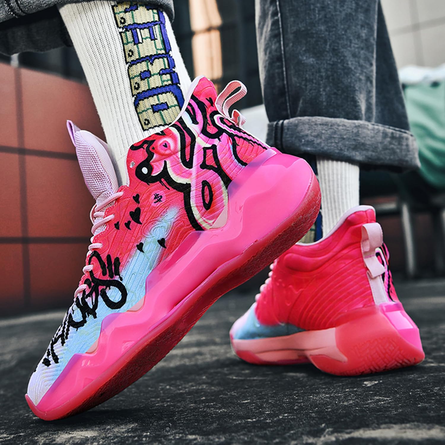 Mens High Top Basketball Shoes Womens Breathable Outdoor Lightweight Unisex-Adult Laceup Non Slip Running Shoes - Image 4