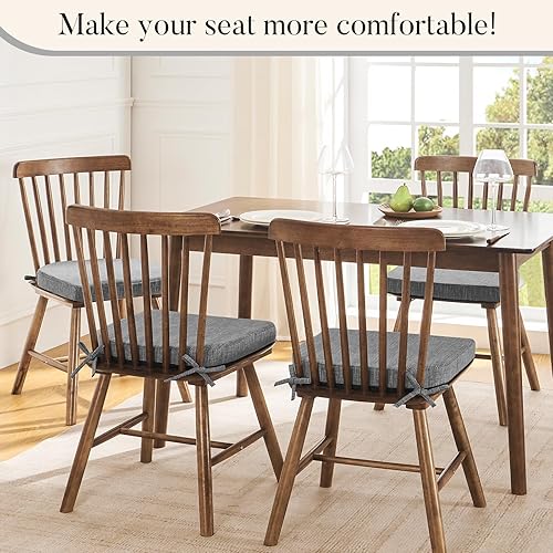 Miniatura 6 de Basic Beyond Cojines para sillas de comedor, 6 unidades, cojines de espuma viscoelástica con lazos y respaldo antideslizante, almohadillas para