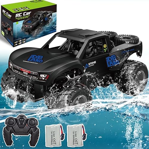 Camión anfibio de control remoto 116, 2.4Ghz todo terreno 4WD todoterreno RC impermeable, 20 Kmh RC Monster Truck para niñosniñas, juguetes de