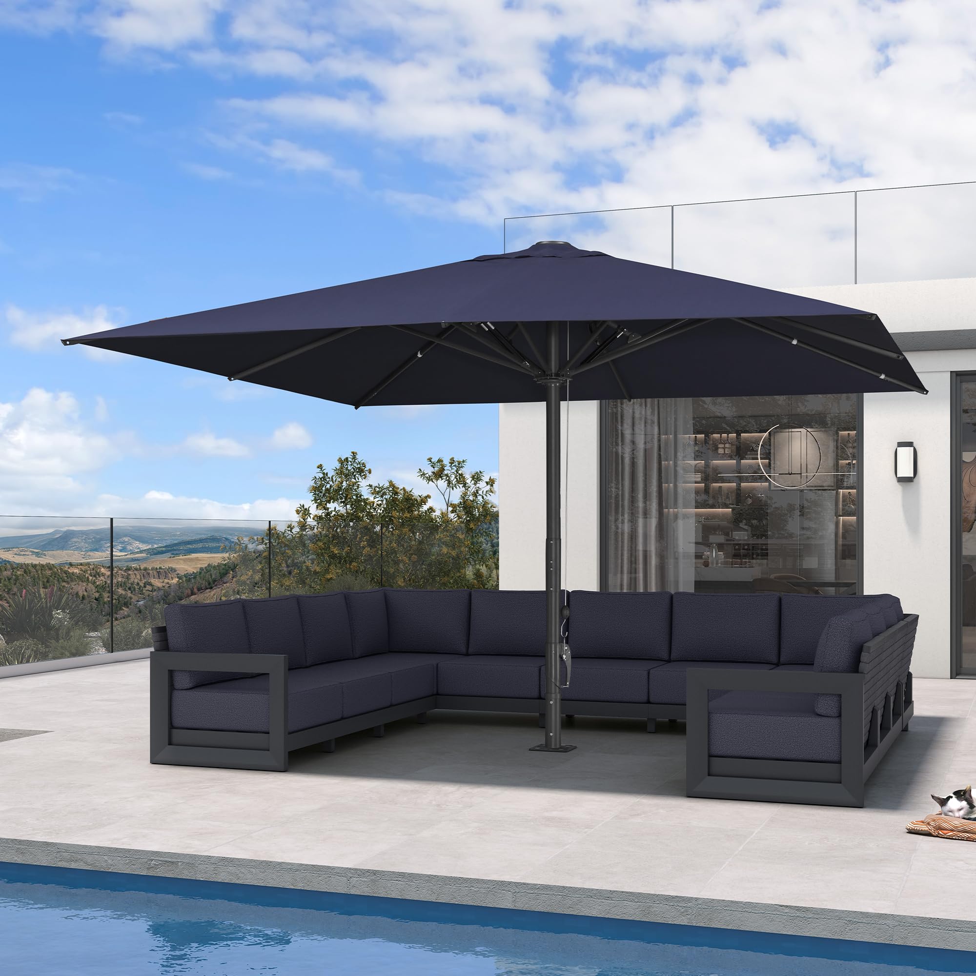 PURPLE LEAF Patio Market Umbrella 13' x 13' Thicken Aluminum Pole Navy Blue