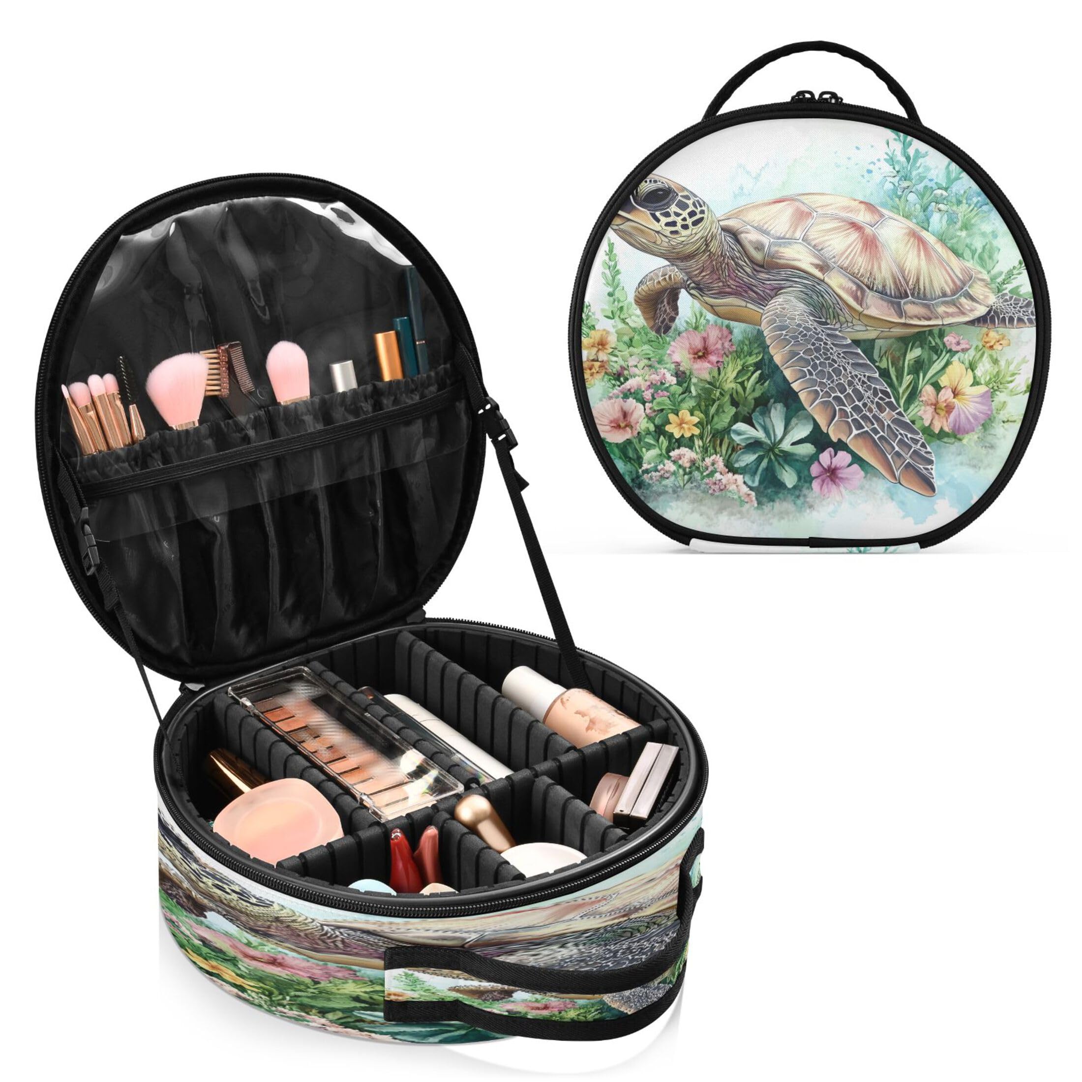 Takiito Turtle in The Sea Travel Makeup Case Portable Makeup Box Artist Cosmetic Case Organizer With Adjustable Dividers