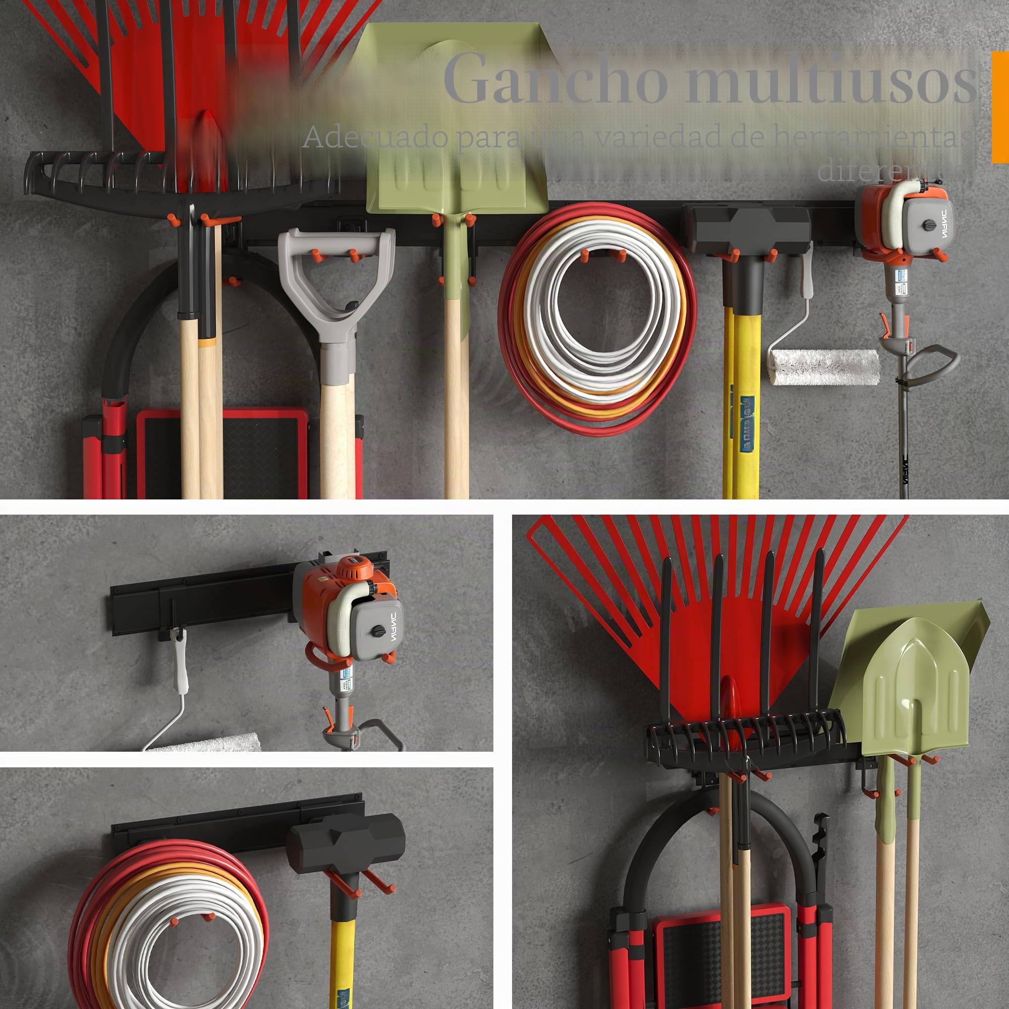 BONTEC Estantería Multifuncional Móvil, Revestimiento Duradero, Carga Máxima 215kg, Ajustable con Botón, Organizador de Herramientas, Panel de Herramientas para Garaje, Oficina y Jardín, Color Naranja