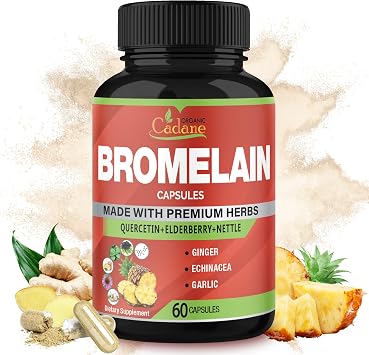 Organic Cadane Bromelain Extract Capsules with Quercetin, Elderberry, Ginger, Echinacea, Garlic, Black Pepper - 60 Capsules