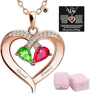 Custom Necklaces for Women, Custom Picture Necklace Projection Necklace, Personalized Name Heart Necklace, Engraved Names Anniversary Birthday Gifts for Mom Wife Nana Mothers Day Valentines Gift