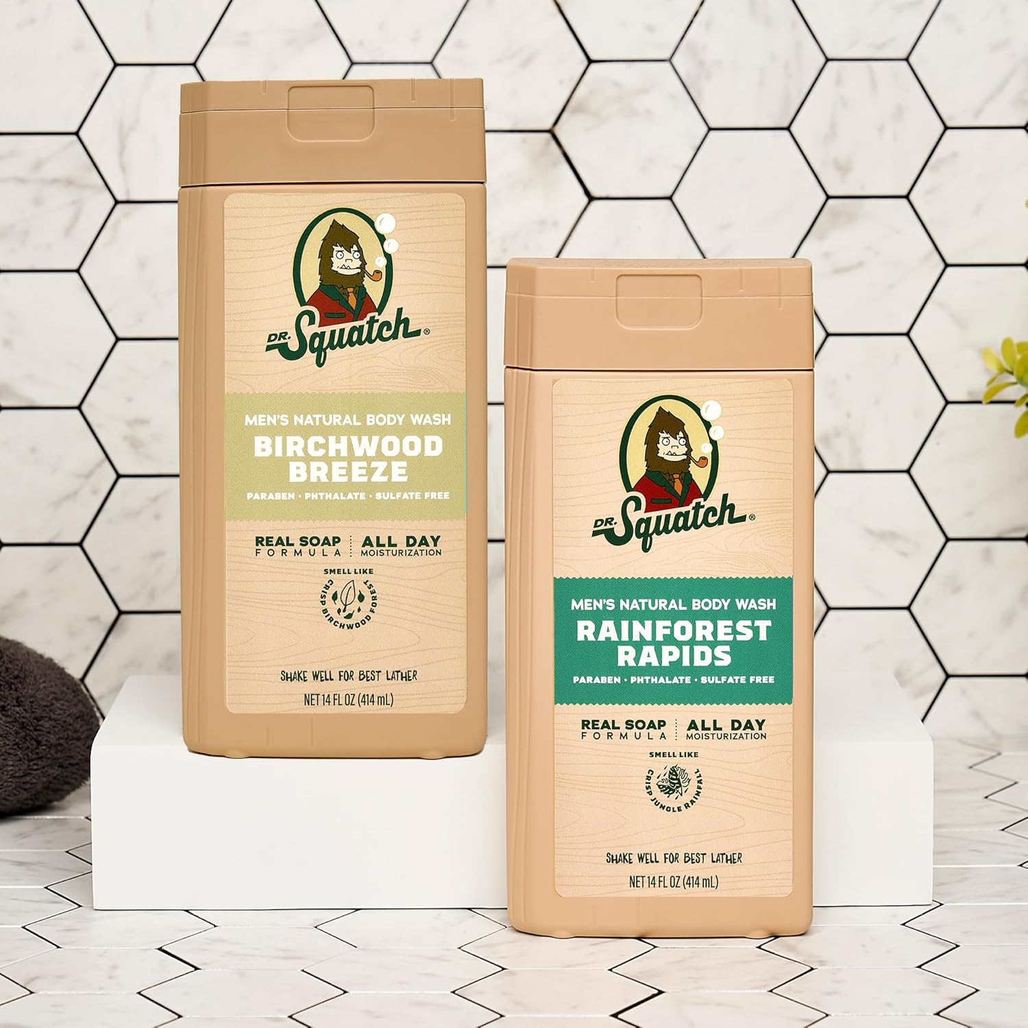 Dr. Squatch Natural Men's Body Wash Shower Gel - Cleansing, Nourishing, Long Lasting Scent, Moisturizing Body Wash for Men - Birchwood Breeze + Rainforest Rapids (14 oz, 2-Pack) - Image 5