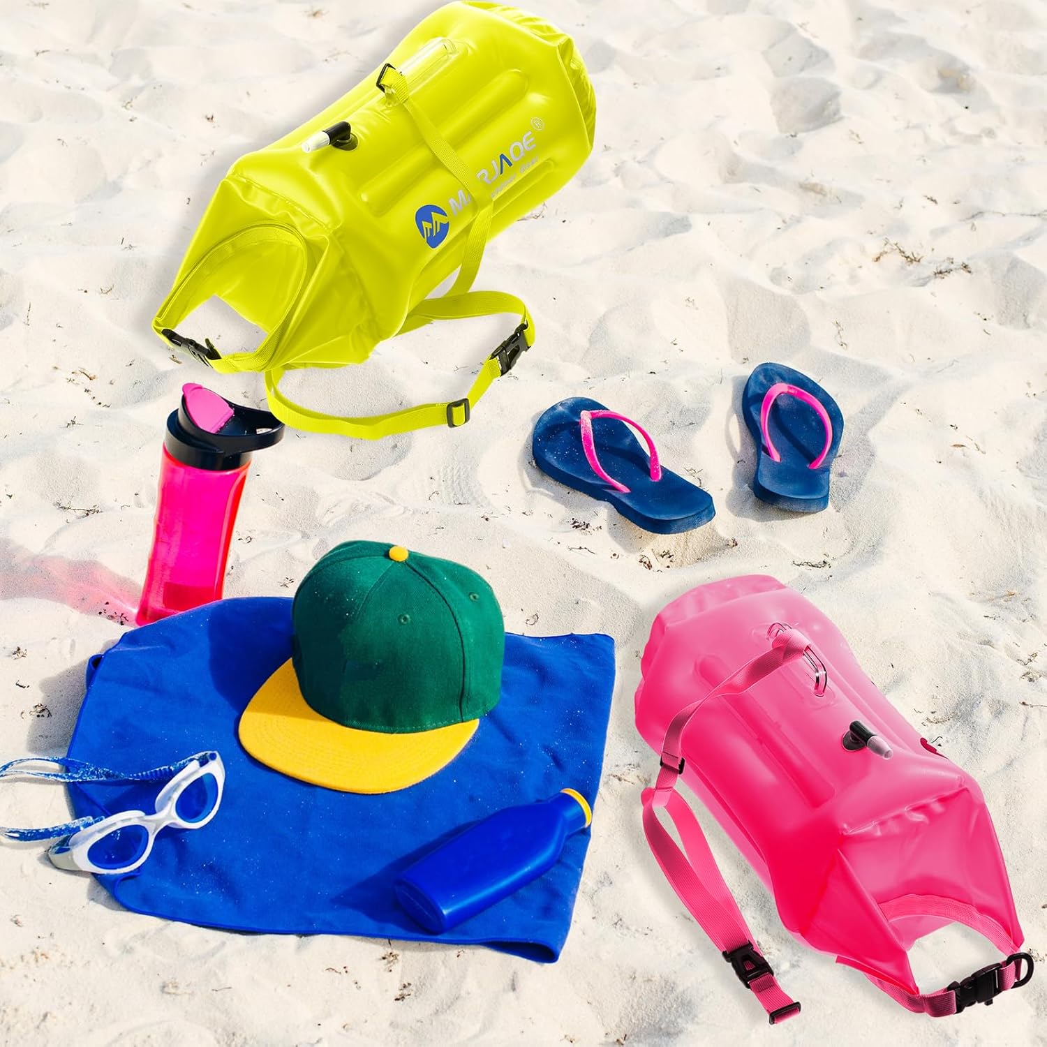 Soulchen 2 Pack Swim Buoy for Open Water, 20l Safety Float Waterproof Dry Storage Bag High Visibility Swimming Bubble with Shockproof Protection Rest Handle for Triathletes Kayakers
