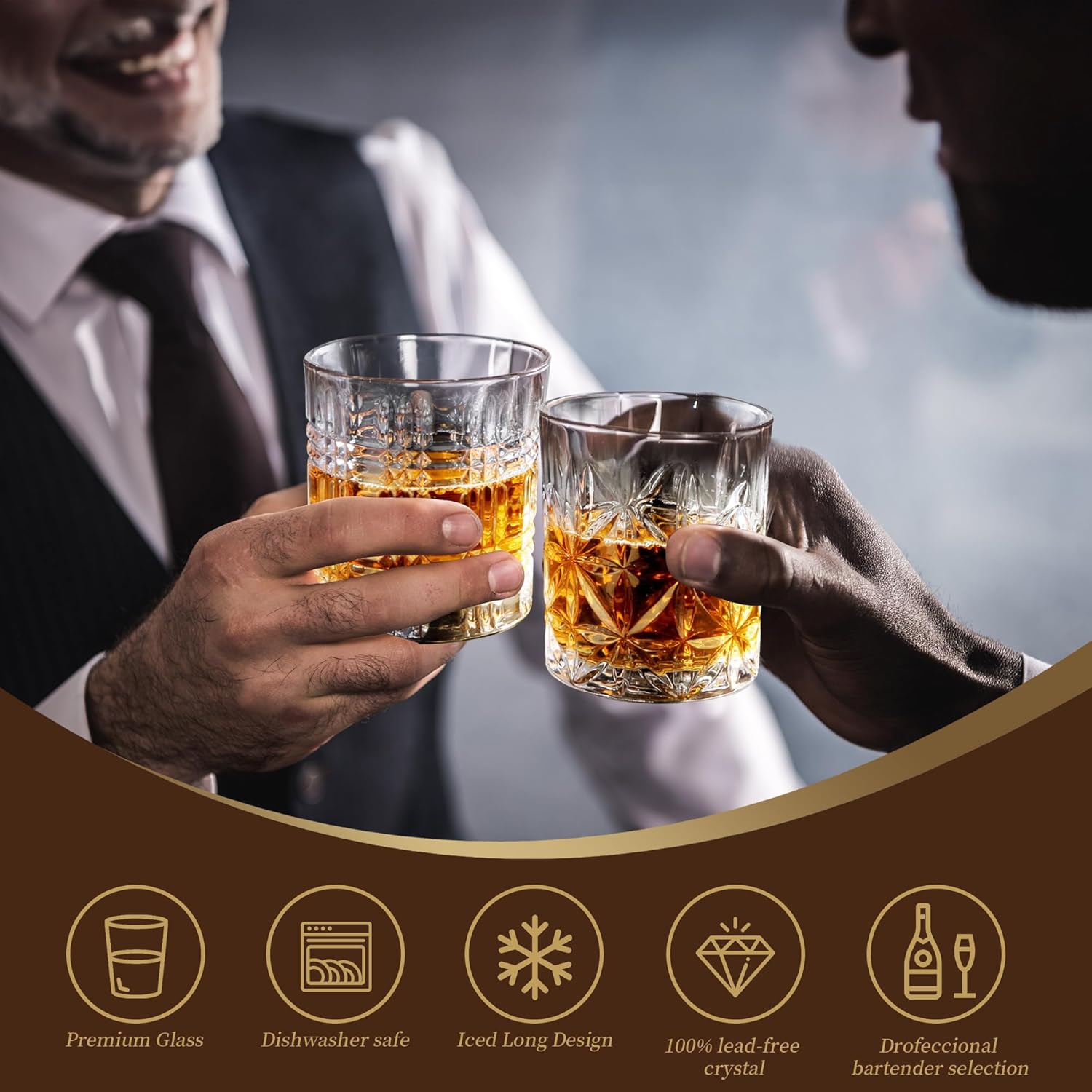 Whiskey Rocks Glass, Mixed Set of 6 (3 Styles Crystal Bourbon Glasses, 6 Round Big Ice Ball Molds) 10 Oz Old Fashioned Glasses for Scotch Cocktail Rum Cognac Vodka Liquor, Unique Gifts for Men - Image 7