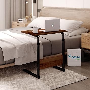 Yükseklik Ayarlı Çalışma Masası, Hasta Yemek Masası, Laptop Sehpası, 60x40 cm, Doğal Ceviz