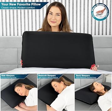 SNUGL Cooling Memory Foam Pillow – Orthopedic Side Sleeper Pillows for Neck, Back & Shoulder Support, Firm Ergonomic Design for Cervical Alignment and Pain Relief, Hypoallergic (Medium Black)