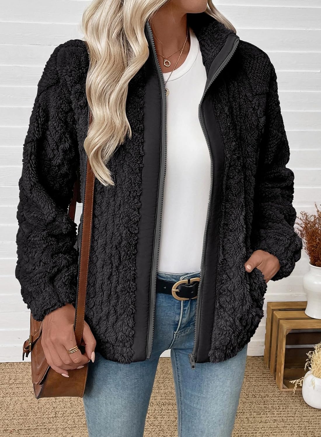 EVALESS Fleece Jacket Womens Sherpa Jacket Long Sleeve Zip Up Coat Winter Clothing Fashion 2025 - Image 2