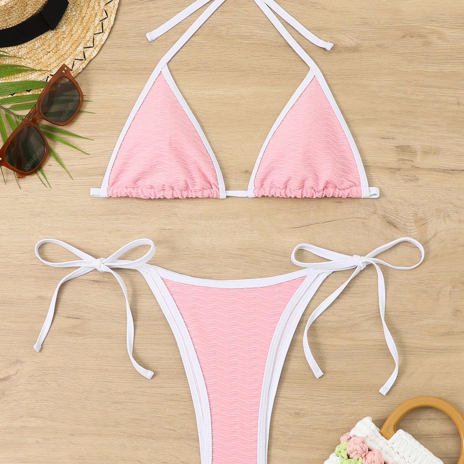 Ensemble Bikini pour Femme, Haut de Bikini Gros Seins, Bikini brésilien Triangle, Maillot de Bain élégant, Maillot de Bain Deux pièces, String Taille Basse, Triangle Dos Cou