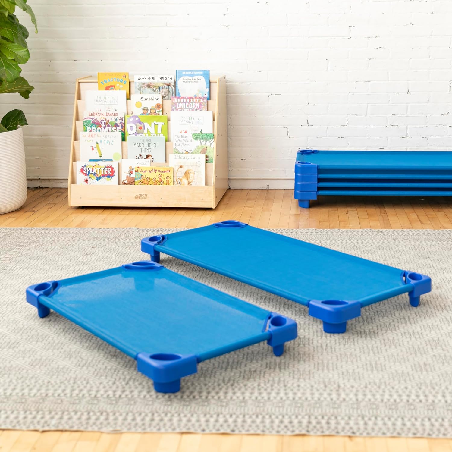 ECR4Kids Stackable Kiddie Cot Corner, Replacement Parts, Daycare Essentials, Blue, 4-Pack