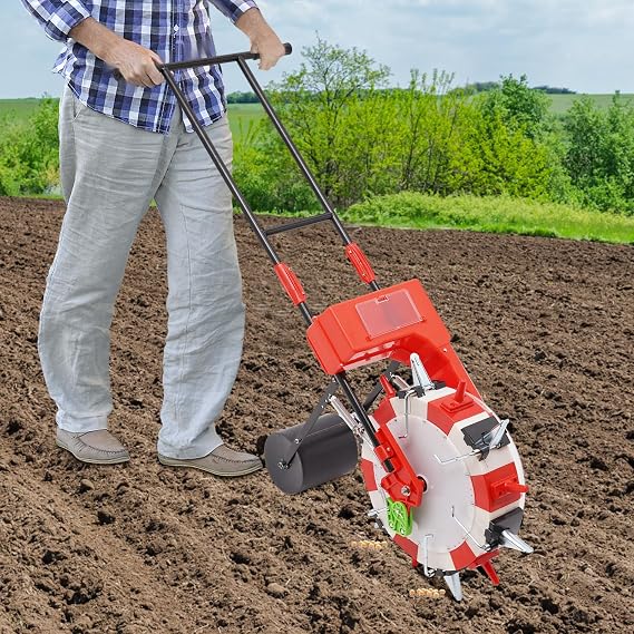 6 Nozzles Seed Planter Tool, Hand-Push Garden Seeder, Roller Seeding and Fertilizer Applicator, Portable Garden Push Seeder for Rice Planting Fields, Mountains, Hills, Plains (6 Nozzles)