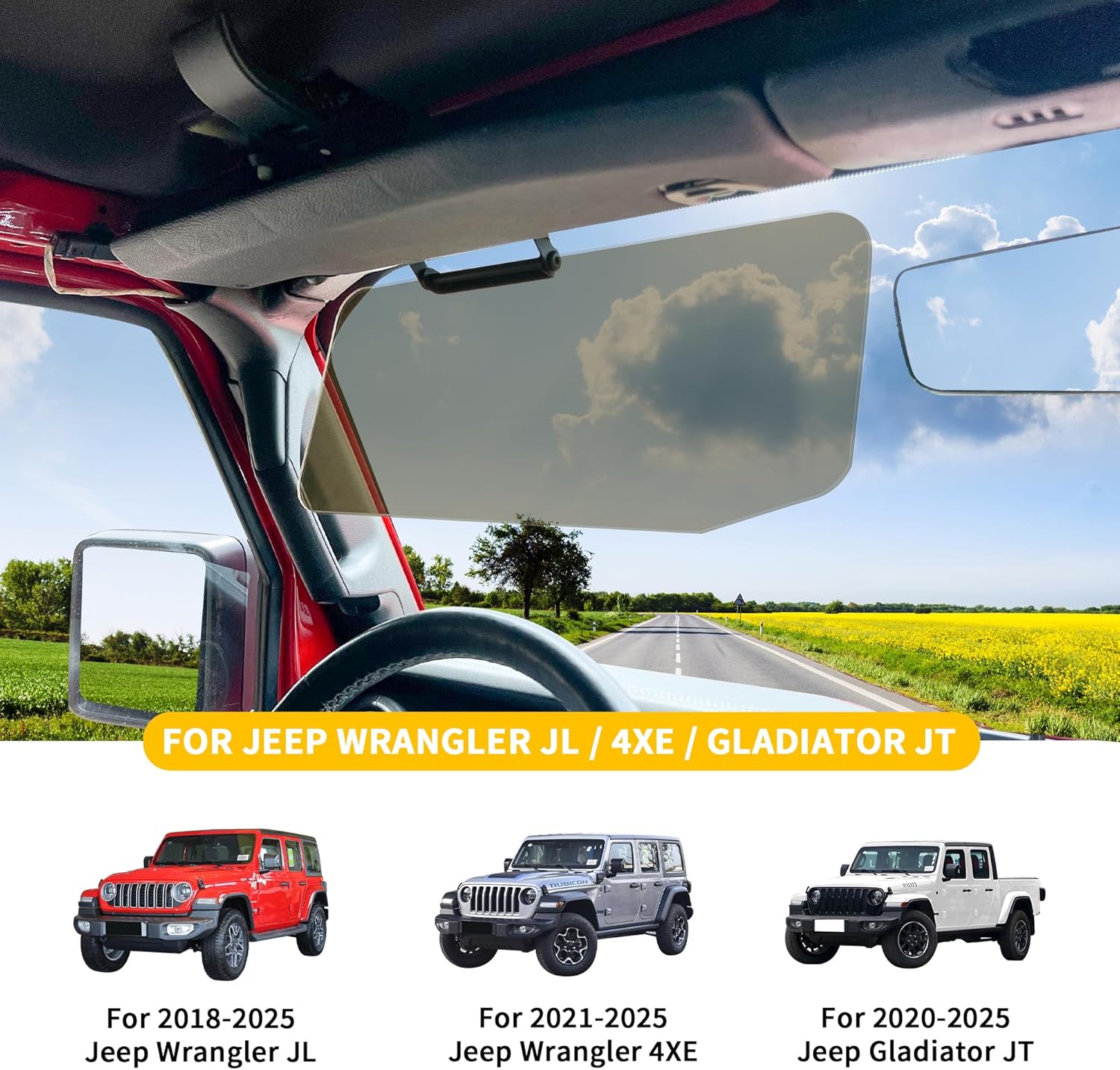 Polarized Anti-Glare Car Sun Visor Extender Sun Blocker Compatible with 2018-2025 Jeep Wrangler JL 4XE Gladiator JT Cars Sunvisor Extension Accessories, 120° Adjustable PC Lens, Brown, Left