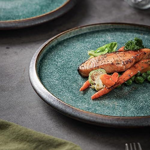 Miniatura 5 de Uaral Platos llanos, platos de cerámica de 10.5 pulgadas, platos de ensalada de dos tonos, esmalte de color, platos de cocina grandes, juego de 2