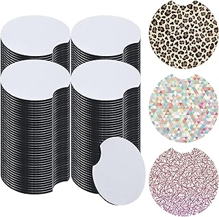 120PCS Sublimation Blanks Car Coasters,Car Cup Holder Coaster 2.75 Inch Circular Opening Neoprene Absorbent Coaster for DIY Crafts Coasters Car Accessories Painting Project