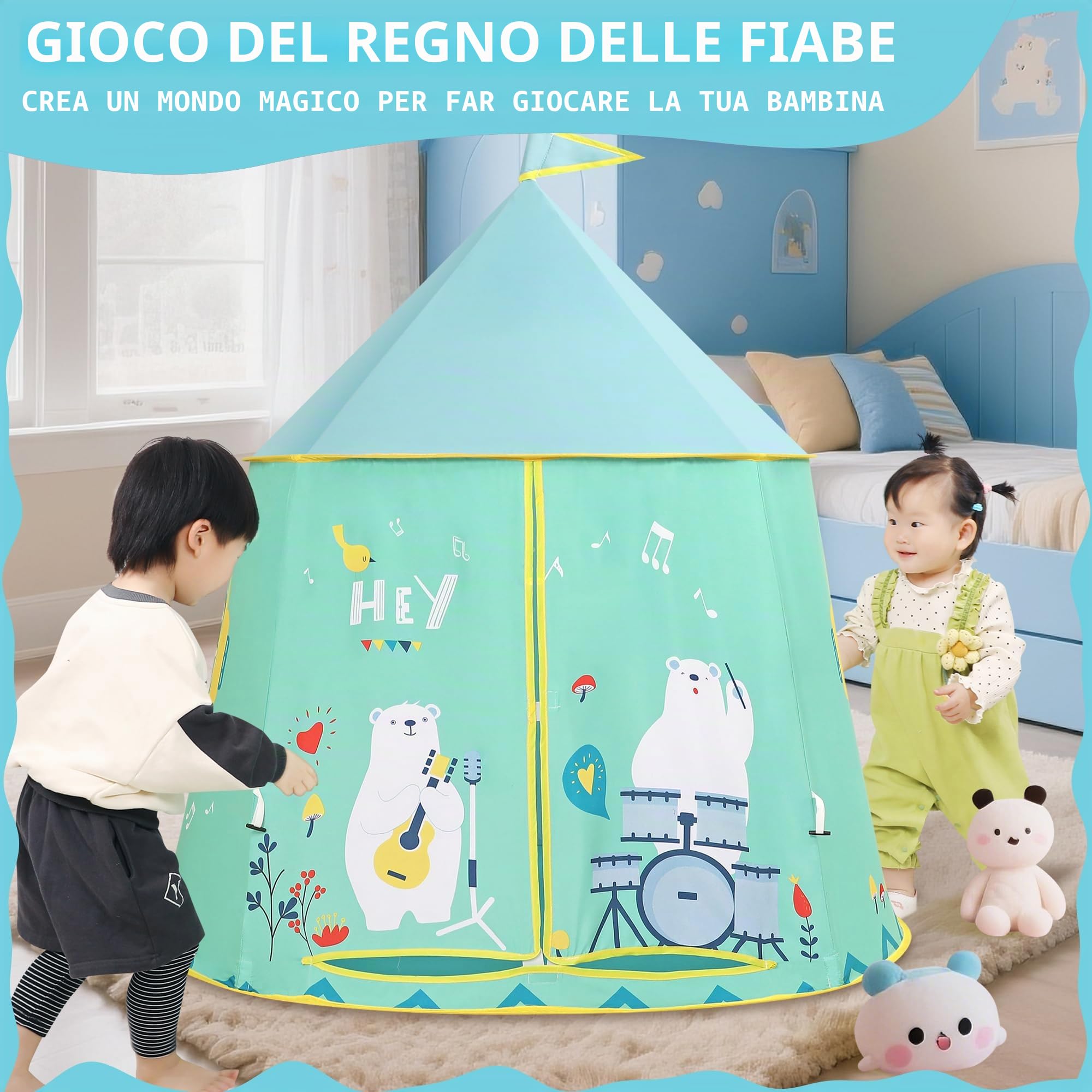 Tenda da gioco tenda per bambini per interni ed esterni, tenda da gioco per bambini, tenda castello principessa principe, tenda pop-up portatile indiana, tenda Tipi, cameretta dei bambini casetta