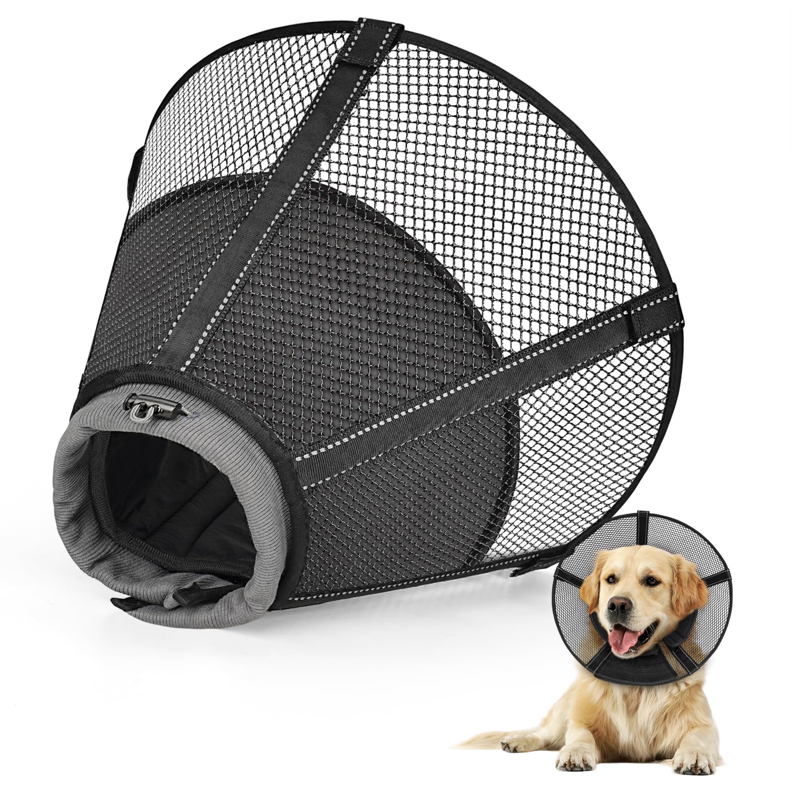 Supet Dog Cone Collar Soft After Surgery to Stop Licking: Soft Mesh Recovery Collar with Detachable Pad, Elizabeth Cone Alternative for Large Medium, Small Dogs (Deep Black,XL)