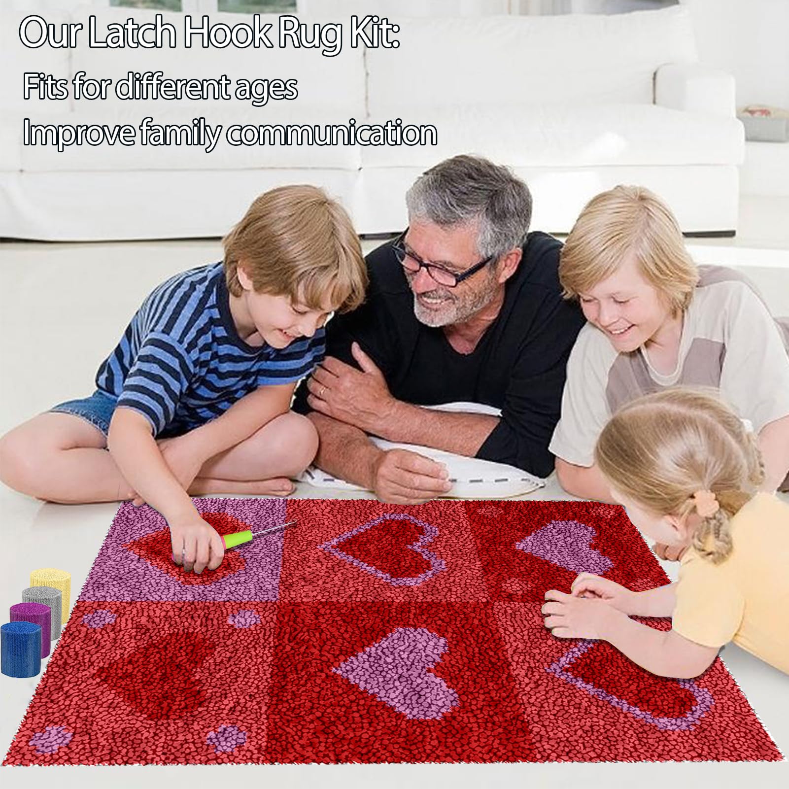 130 x 150 cm Kits de Alfombra Gancho Pestillo, Kit Ganchillo para Principiantes, Kit De Punto De Cruz Fabricación Alfombras para Adultos y Principiantes, 3D Latch Hook Manualidades Kits
