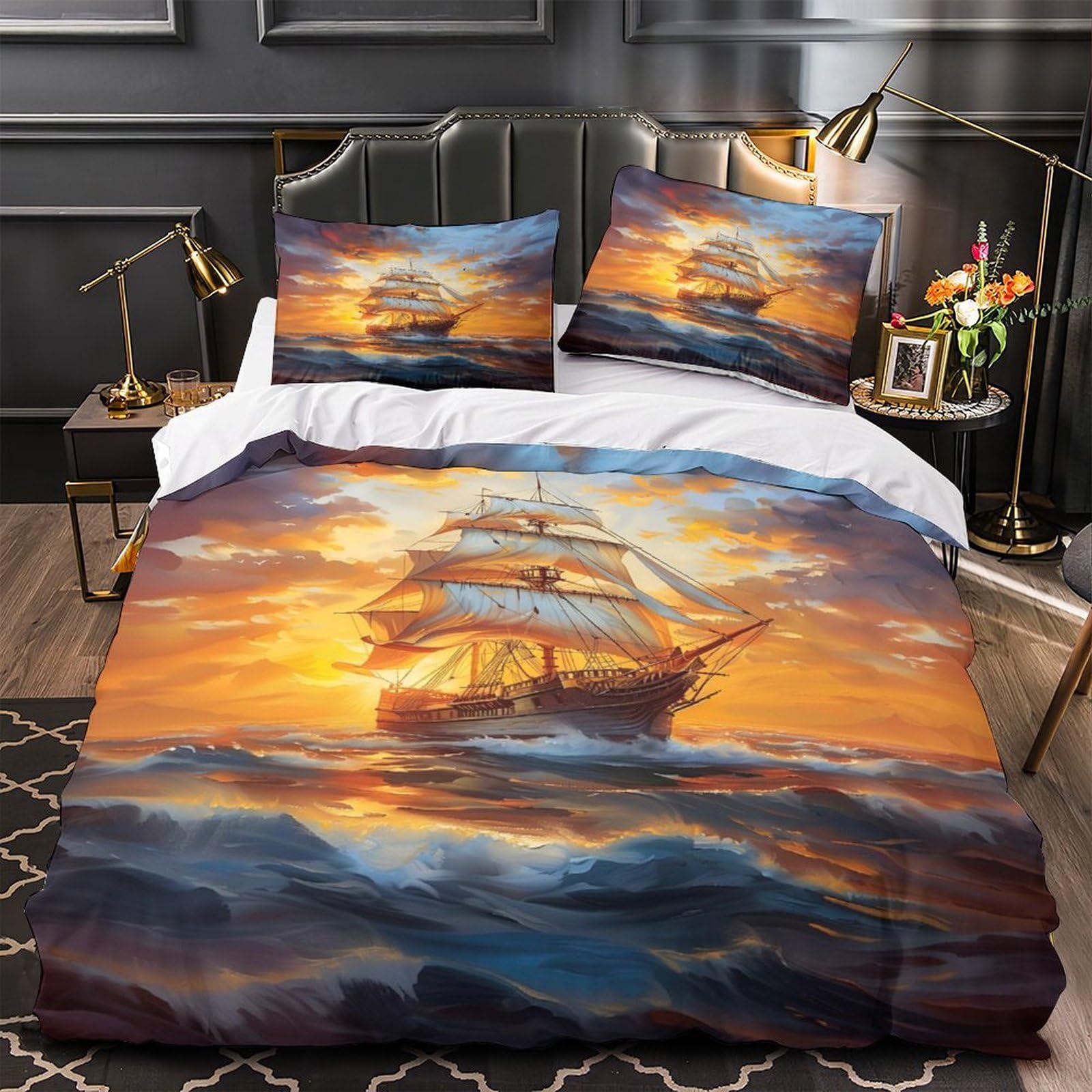 Ferro di cavallo rustico copripiumino 3 Pezzi ultra motivo 3D con federe incluso federe con cerniera Composizione floreale vintage Set Di Copripiumino for ragazze e bambini King（220x240cm）