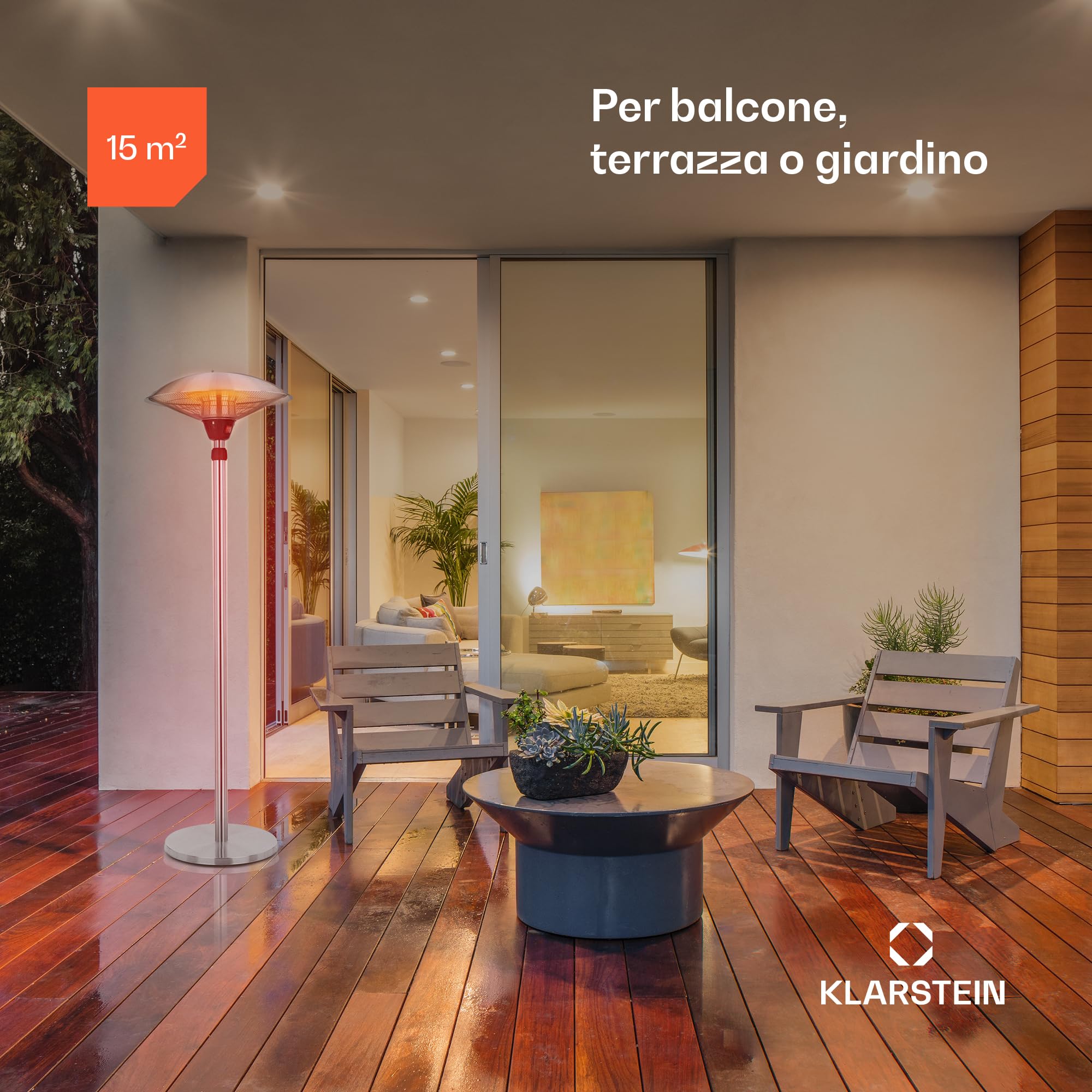 blumfeldt Heat Guard riscaldatore a piantana - Riscaldatore da 900, 1200 e 2100 W in 3 livelli, a infrarossi regolabile in altezza, resistente alle intemperie, base in alluminio, cavo 1,8 m, argento