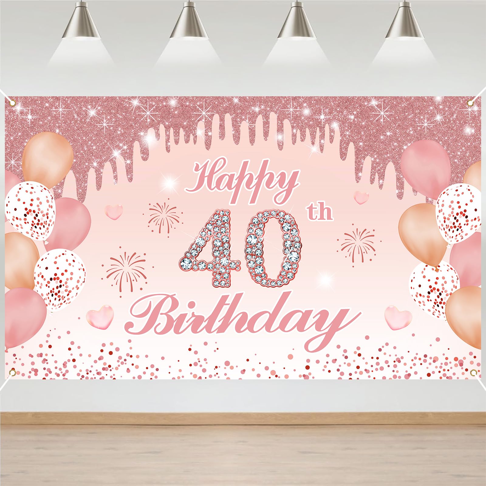 40th Birthday Decorations Door Banner Pink Happy Birthday Banner for Party Backdrop for Women Home Outdoor Cover Party Decoration Supplies Poster — image 1