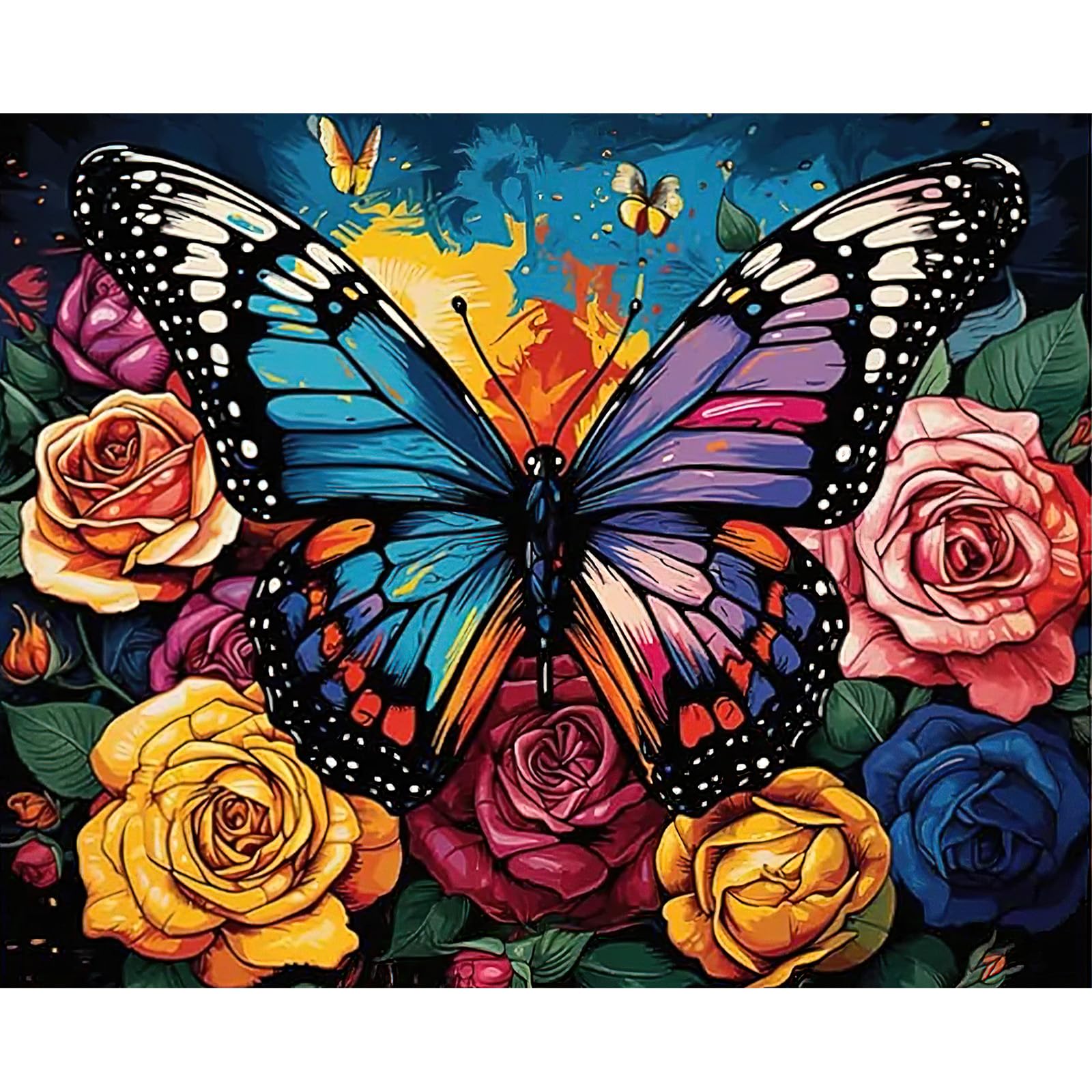 HEIBAGO Pintar Por Numeros Adultos,DIY Mariposa Kit De Pintura Al Óleo,Flor Cuadro Pintar Por Numeros Con Pintura Acrílica Arte Artesanal Usado para Decoración del Hogar, 30x40cm