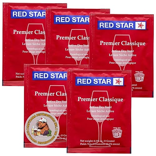 Red Star Premier Classique - Levadura de vino (5 unidades)  Ideal para hacer sidra de vino Mead Kombucha en casa  0.18 oz sobres  Saccharomyces