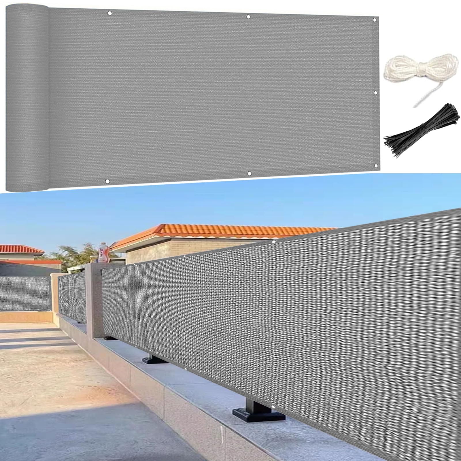 Brise vue 100 x 660 cm HDPE respirant et vent résistant avec œillets filet occultant gris
