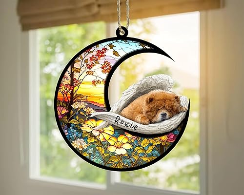 Miniatura 4 de Chow Chow Dog Memorial Suncatcher, adorno de Navidad Chow Chow con nombre, atrapador de pérdida de mascotas, regalos para los amantes de los perros