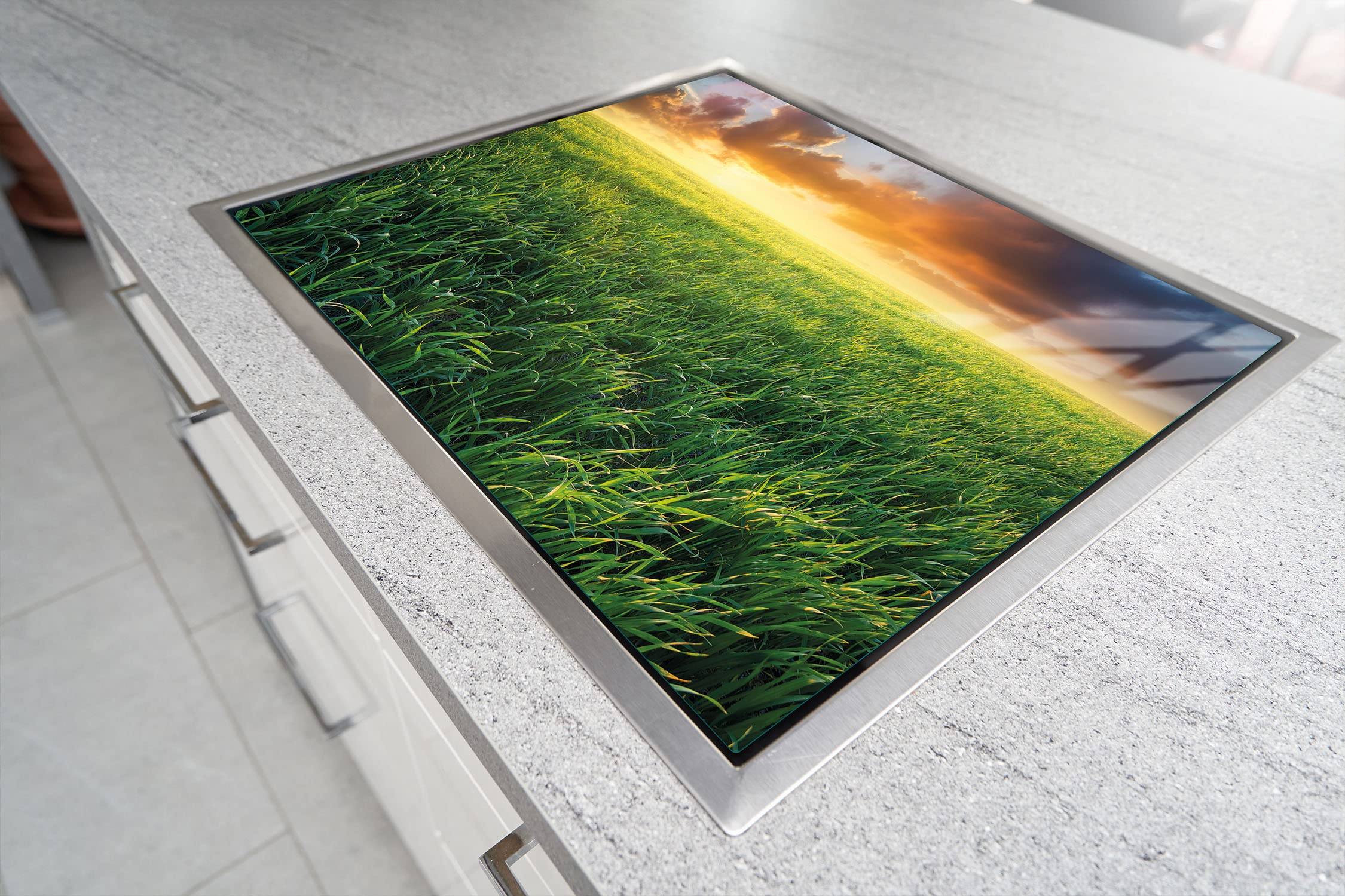 Piano Protezione Vetroceramica 52x30 Cm Tagliere In Vetro Temperato DarHaus 52x30 Cm - Copripiano Cottura Decorativo Bianco Orchidea Tagliere Decorativo Cucina