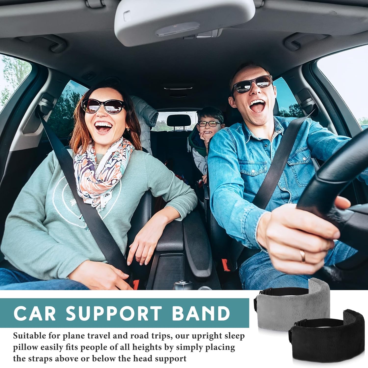 Xtinmee 2 Pcs Travel Pillow for Sleeping Airplane Headrest Airplane Head Strap Sleeper Pillow Travel Head Sleep Support Band with 2 Extension Straps for Car Plane Travel(Gray, Black) - Image 6