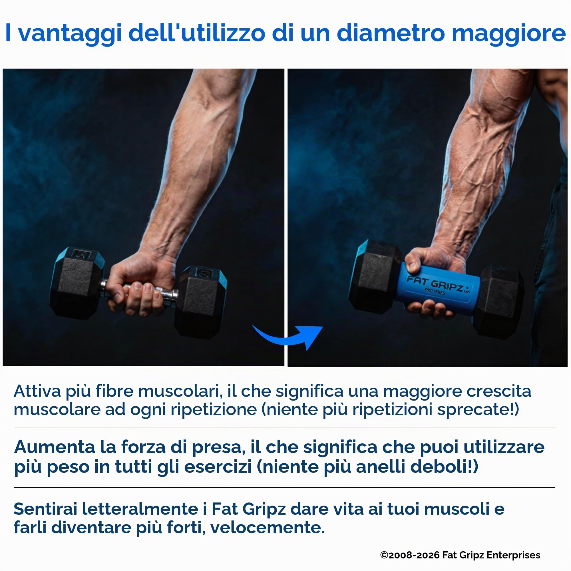 Fat Gripz Pro - Il modo semplice e collaudato per aumentare velocemente la massa dei tuoi bicipiti e avambracci (diametro esterno di 5,7cm) (utilizzato da molti giocatori NFL e soldati delle forze speciali)