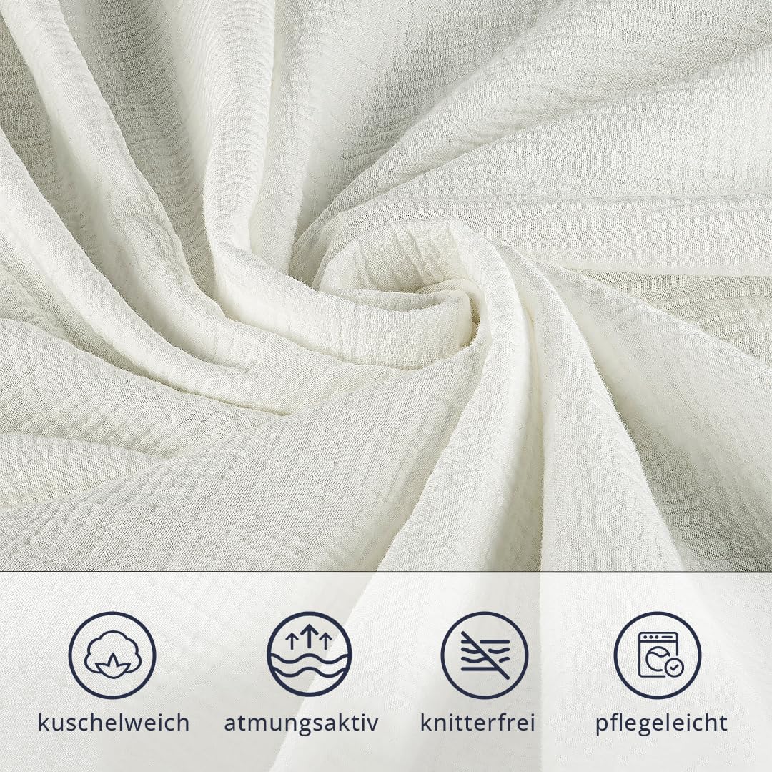 Generisch Bellevue Musselin Bettwäsche Weiß 135x200 + 80x80 cm 2teilig, Premium Baumwolle, atmungsaktiver Bettbezug, optimaler Temperaturausgleich, bügelfreie Bettwäsche, Allergiker Geeignet, ÖKÖ TEX