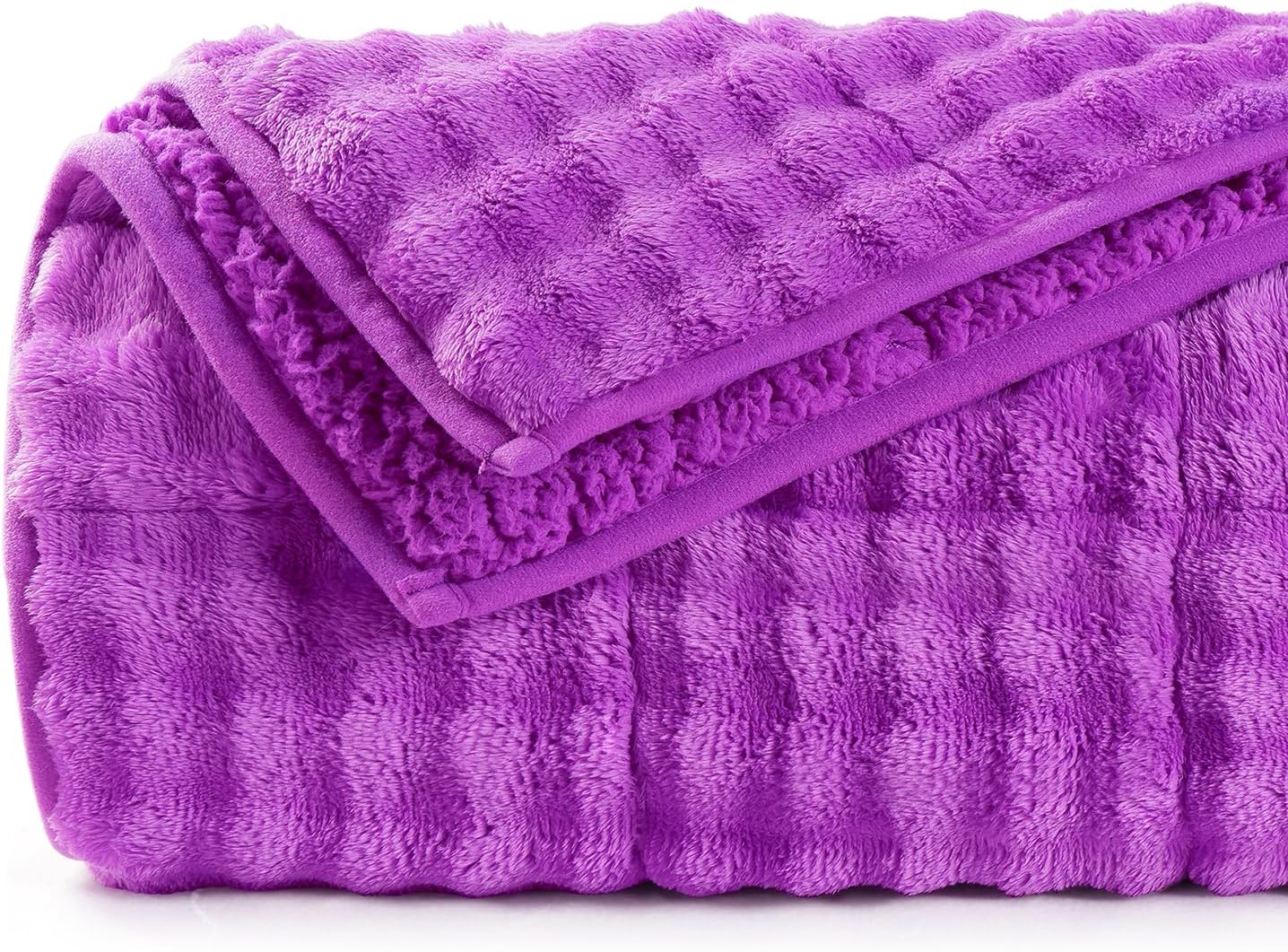 Weighted Blanket 15lbs for Adults, Bubble Fake Fur Sherpa Fleece Weighted Blankets for Sleep and Calming, Heat Fuzzy Plush Heavy Blanket for Queen Measurement Mattress, Washable, 60″x80″, Purple