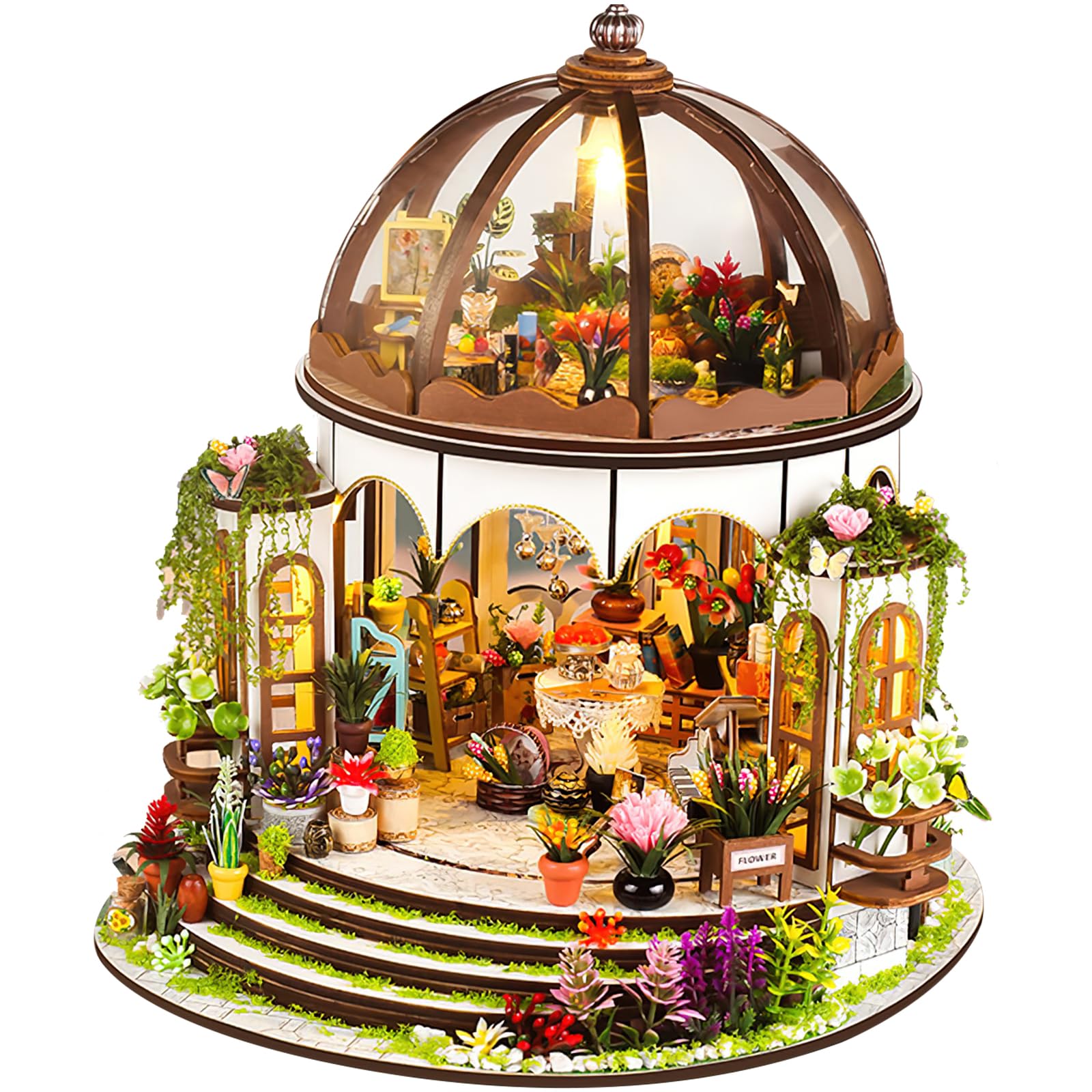 DIY Miniature Dollhouse Greenhouse, DIY Miniature Greenhouse Kit, DIY Miniature Dollhouse Kit Garden, Tiny House Kit, Doll House Building Kits for Adults, 1:24 Scale 3D Wooden Dollhouse Making Kit