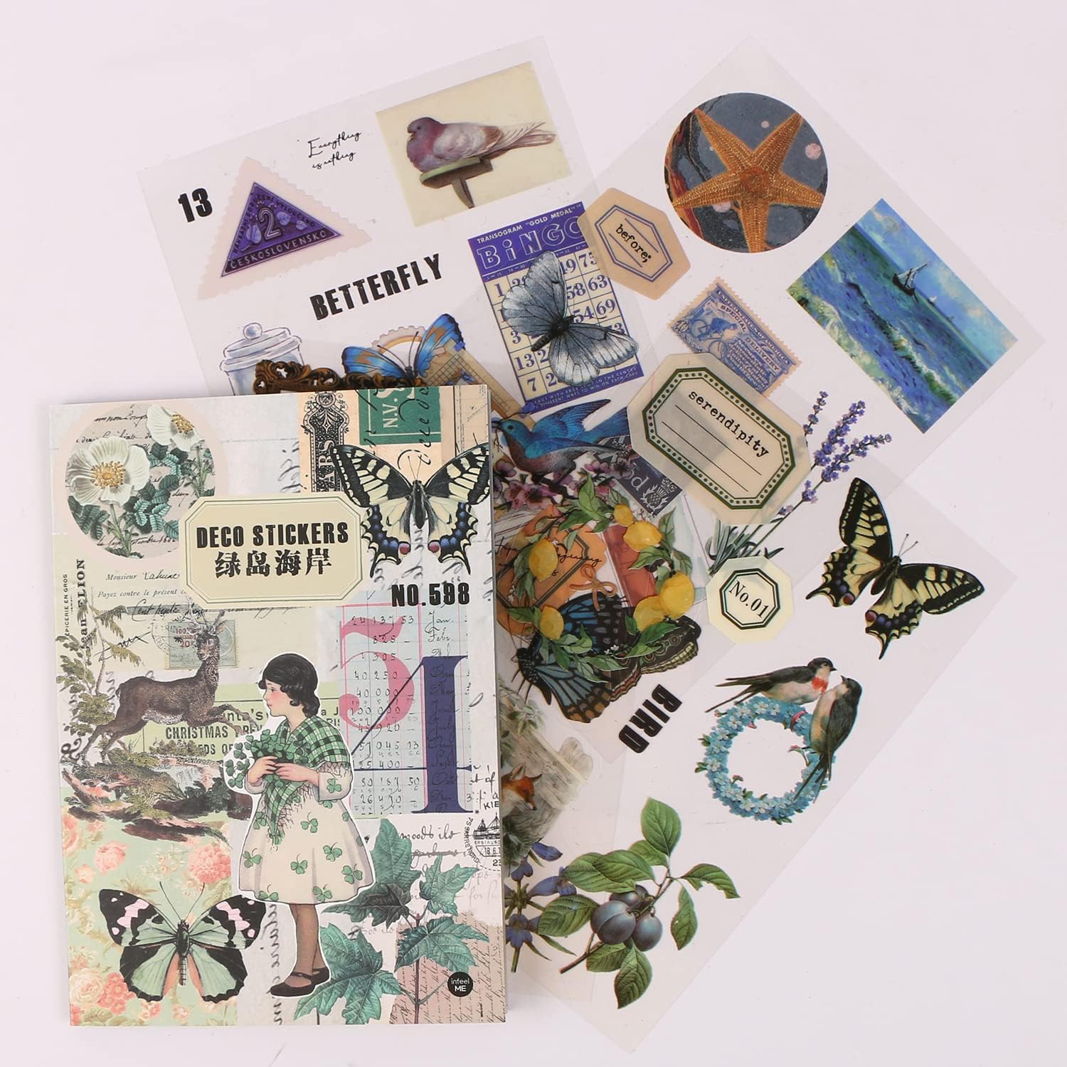 200PCS Scrapbook Stickers Set, Vintage Cute Animal Journaling Aesthetic Stickers Supplies Funny Journaling Scrapbooking Stickers Pack for Adults with Tweezer for Journaling (Green) image 4