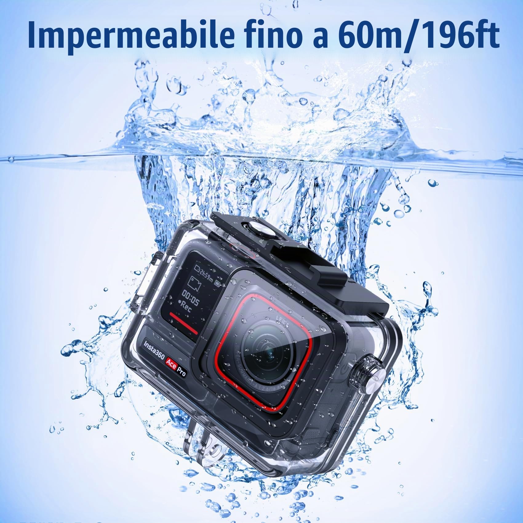 Custodia impermeabile per Insta 360 Acepro, Dive Case with Physical Harden Glass & Alluminio Alloy Frame Underwater Impermeabile fino a 60 m/197 ft with Two Mounts, Three Protective Films