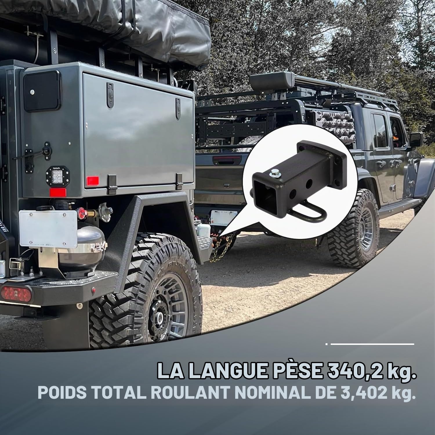 Adaptateur de Récepteur d‘Attelage de 2 Pouces pour Fixer Le Tube Récepteur – Universel pour Pick-up et SUV, Acier Robust, Facile à Installer